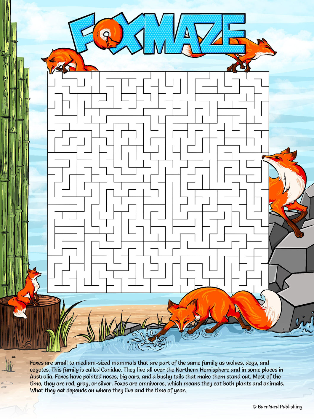 Printable Fox Maze - 1 page color maze, 1 Answer Key - 8.5" x 11" - Fun Printable Maze For Kids