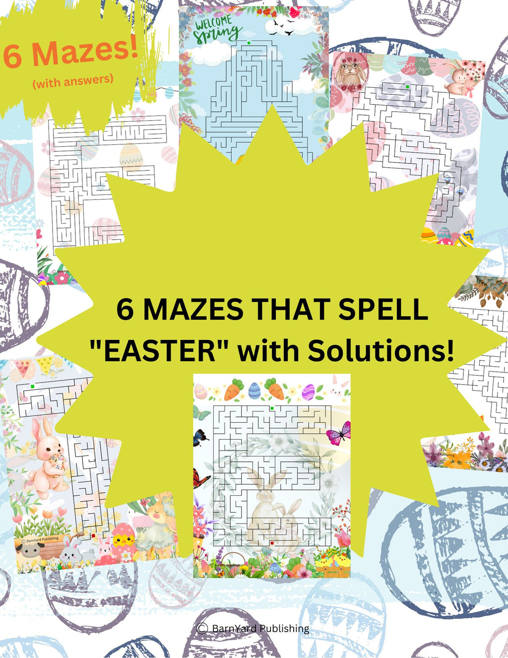 6 Printable EASTER Puzzles for Kids Teachers and Adults 6 Mazes and 6 Solutions