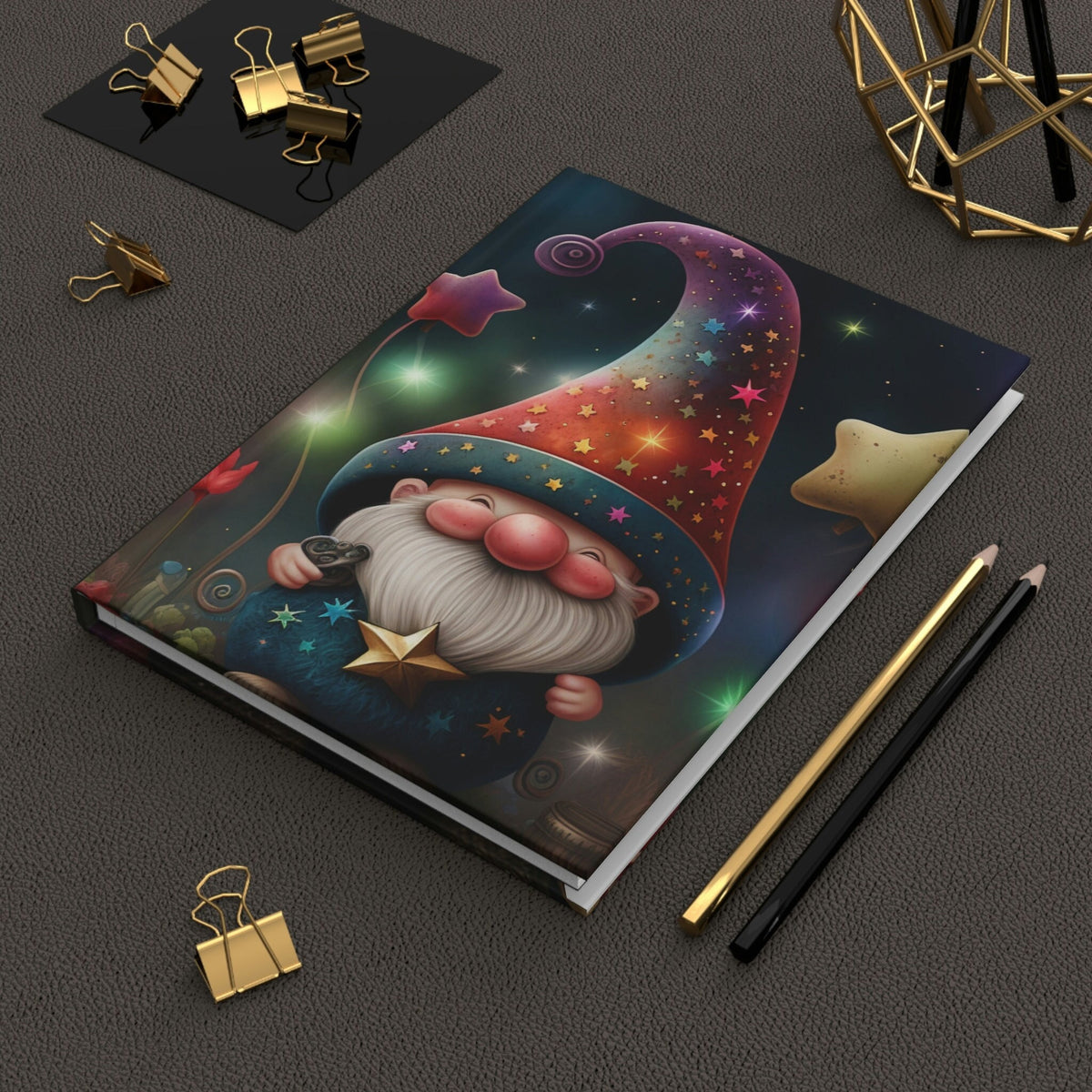 Rainbow Garden Gnome, - 150 page (75 sheets) Line Hardback Journal