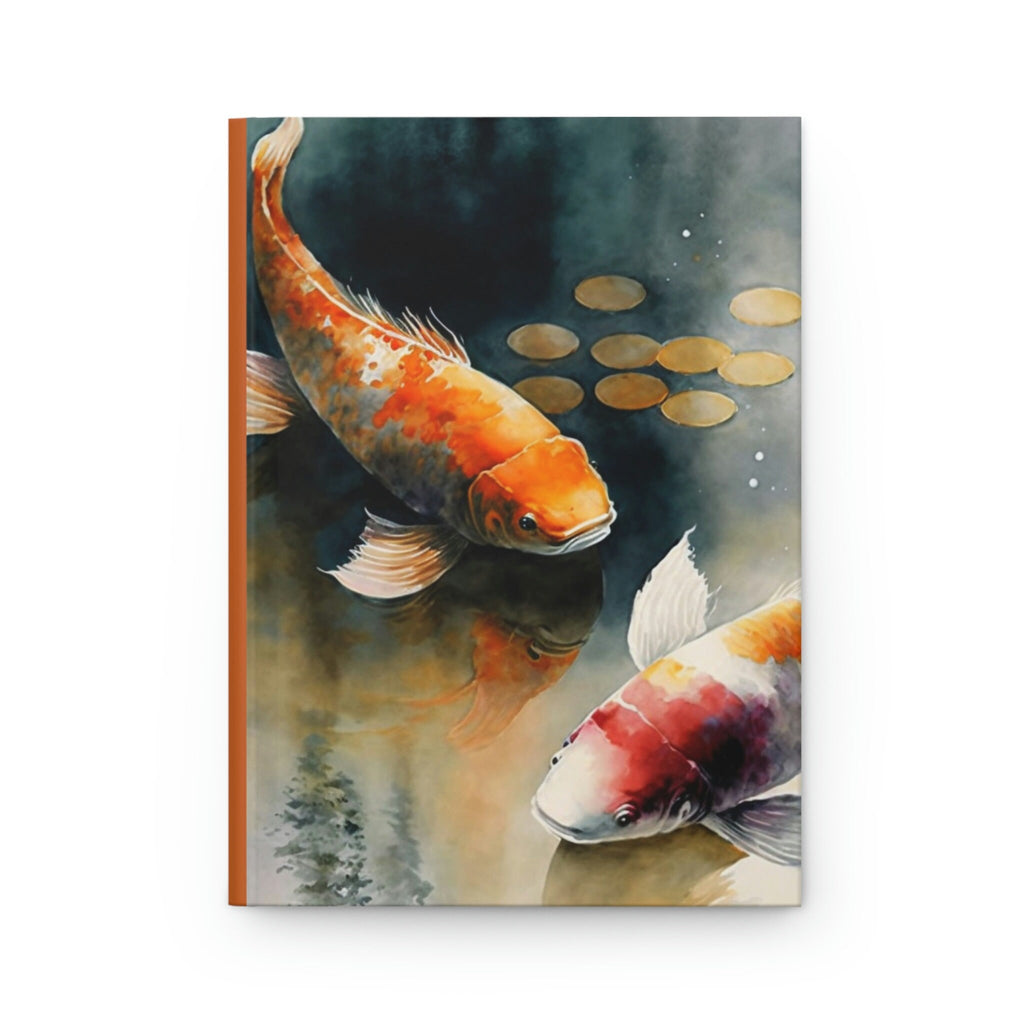 Koi Fish Pond, - 150 page (75 sheets) Line Hardback Journal