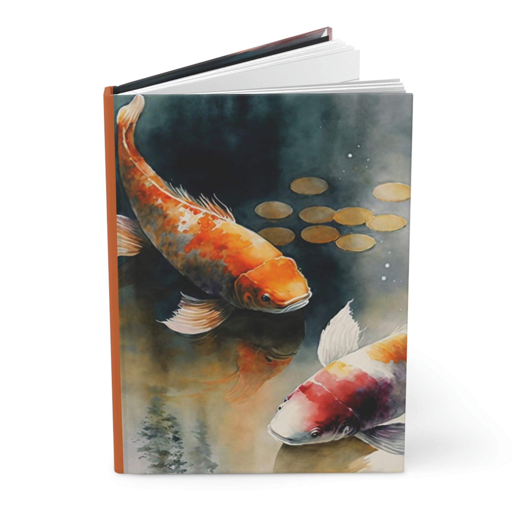 Koi Fish Pond, - 150 page (75 sheets) Line Hardback Journal