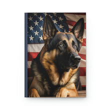 Load image into Gallery viewer, German Shepherd Flag, Patriotic Journal - 150 page (75 sheets) Lined Hardback Journal
