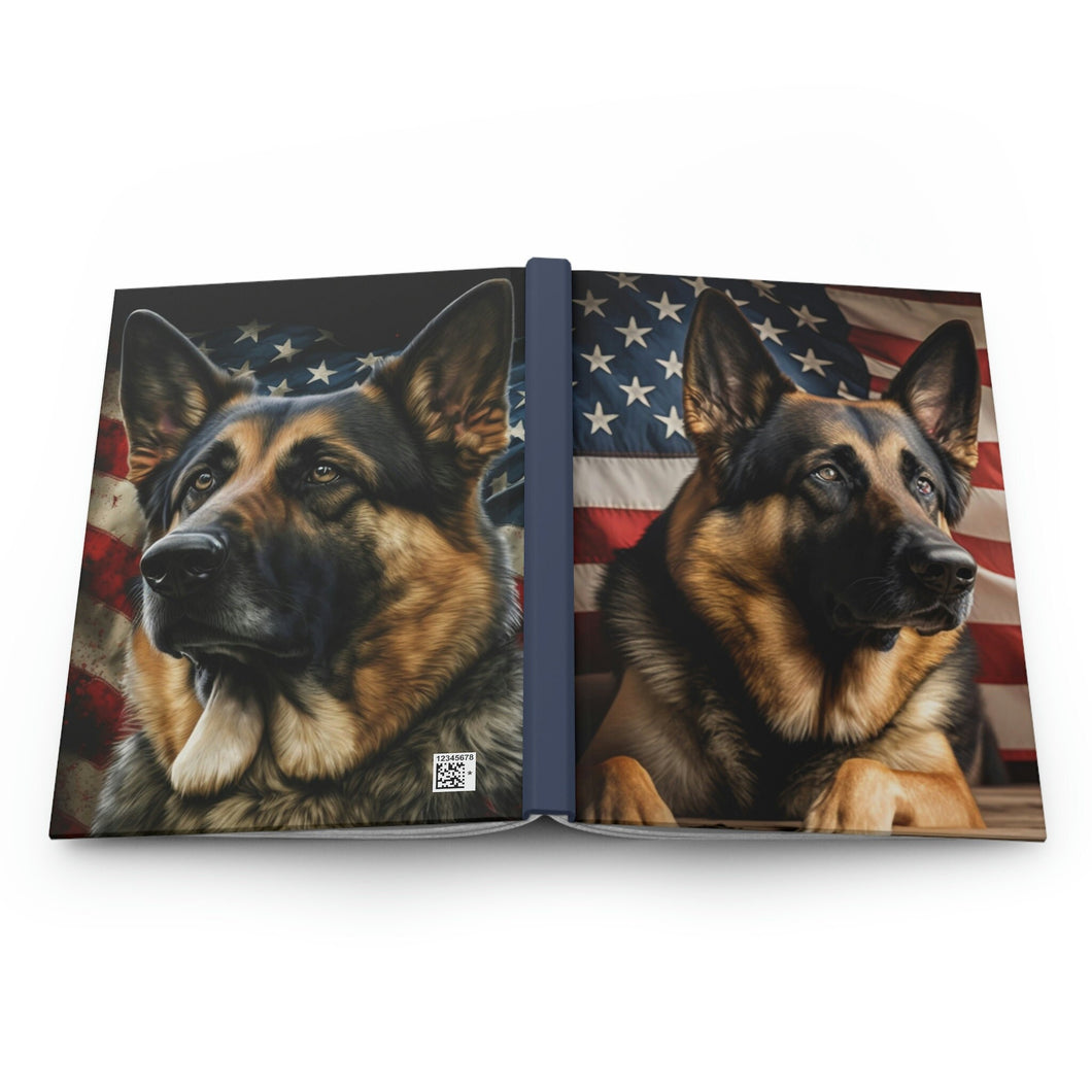 German Shepherd Flag, Patriotic Journal - 150 page (75 sheets) Lined Hardback Journal