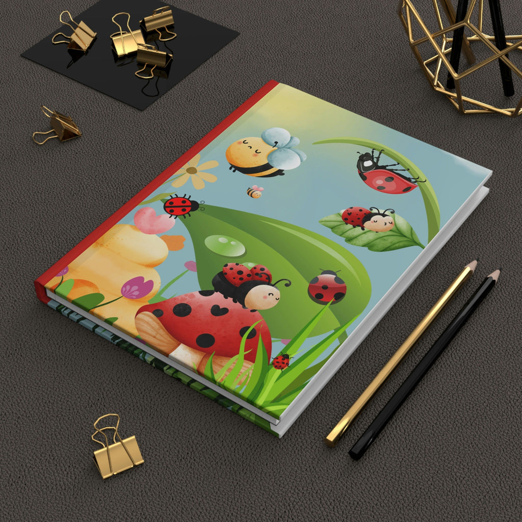 Ladybug and Bumblebee Garden - 150 page (75 sheets) Lined Hardback Journal | Bumblebee, Ladybugs and Flowers Secret Garden