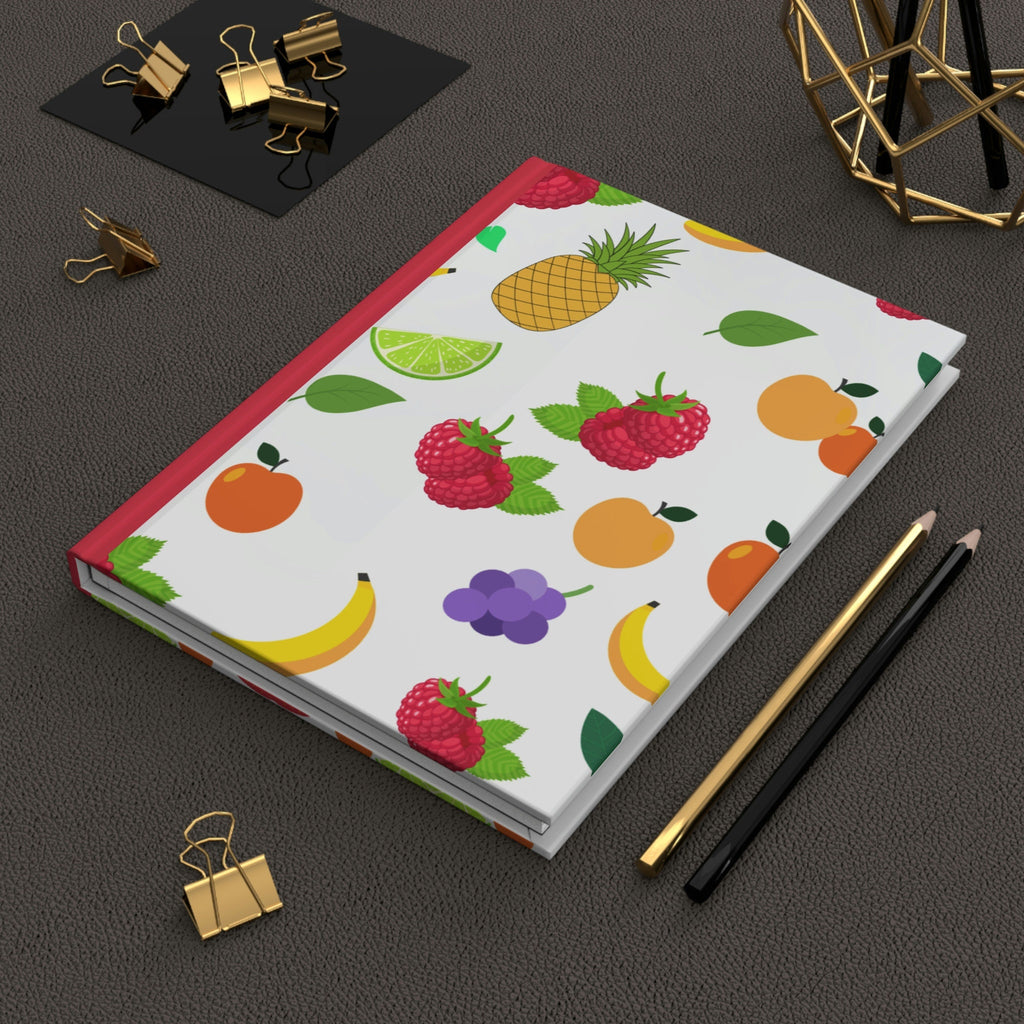 Fruity Fun  - 150 page (75 sheets) Lined Hardback Journal  |Aesthetic Fun Fruits Cherry, Strawberry, Banana, Peach, Pineapple