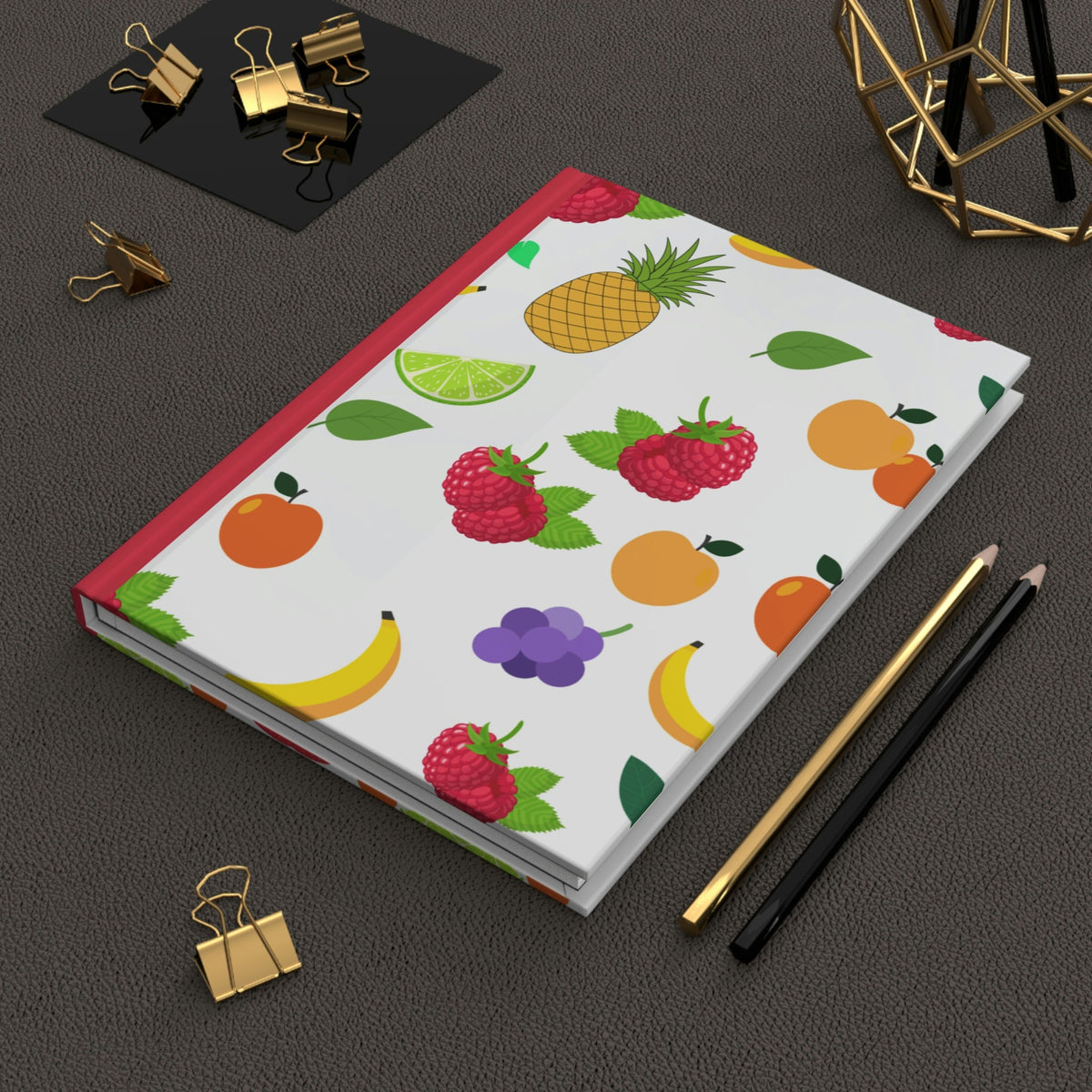 Fruity Fun  - 150 page (75 sheets) Lined Hardback Journal  |Aesthetic Fun Fruits Cherry, Strawberry, Banana, Peach, Pineapple