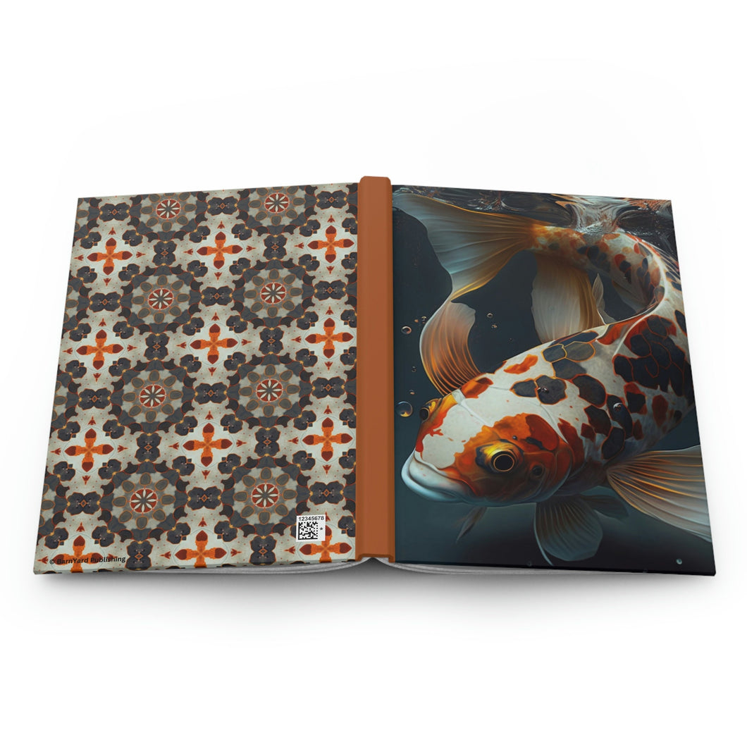 Black, Orange, and Gold Koi Fish  - 150 page (75 sheets) Lined Hardback Journal | Koi Fish Secret Pond