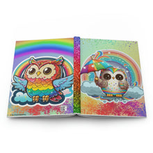 Load image into Gallery viewer, Rainbow Owls  - 150 page (75 sheets) Lined Hardback Journal | Cute Rainbow Owl, Kawaii Style

