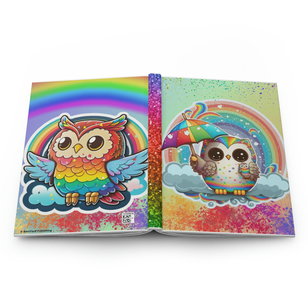 Rainbow Owls  - 150 page (75 sheets) Lined Hardback Journal | Cute Rainbow Owl, Kawaii Style