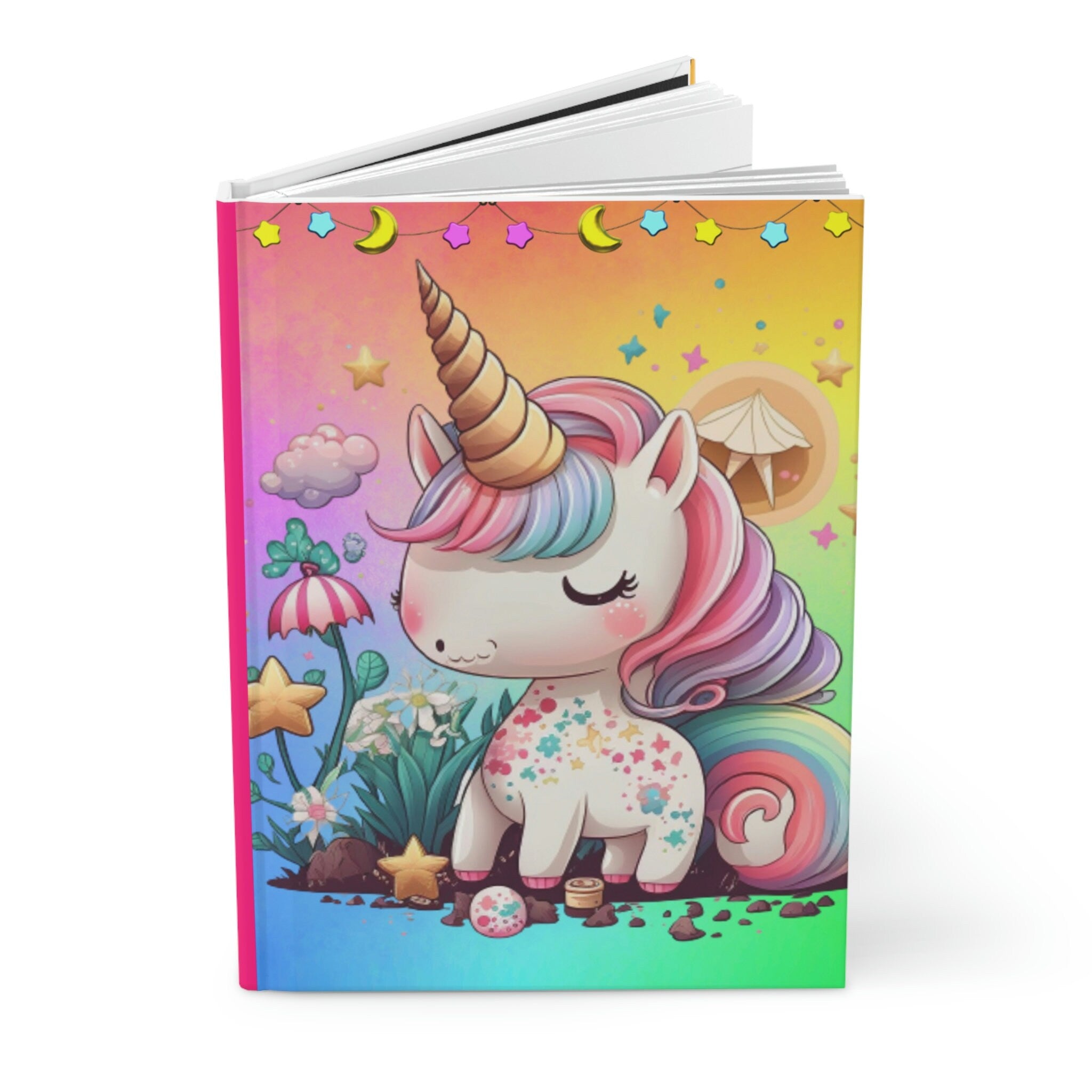 Kawaii Rainbow Unicorns - 150 page (75 sheets) Lined Hardback Journal