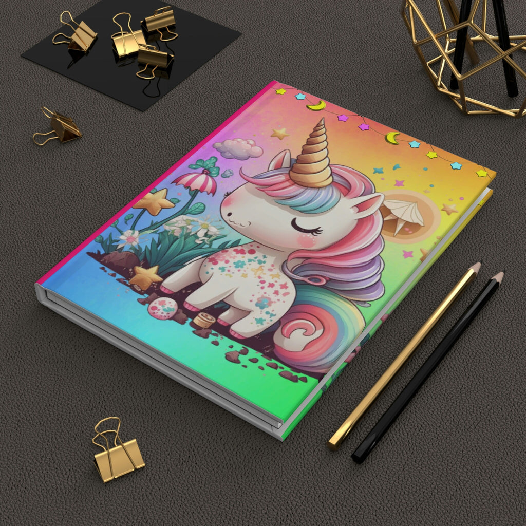 Kawaii Rainbow Unicorns - 150 page (75 sheets) Lined Hardback Journal