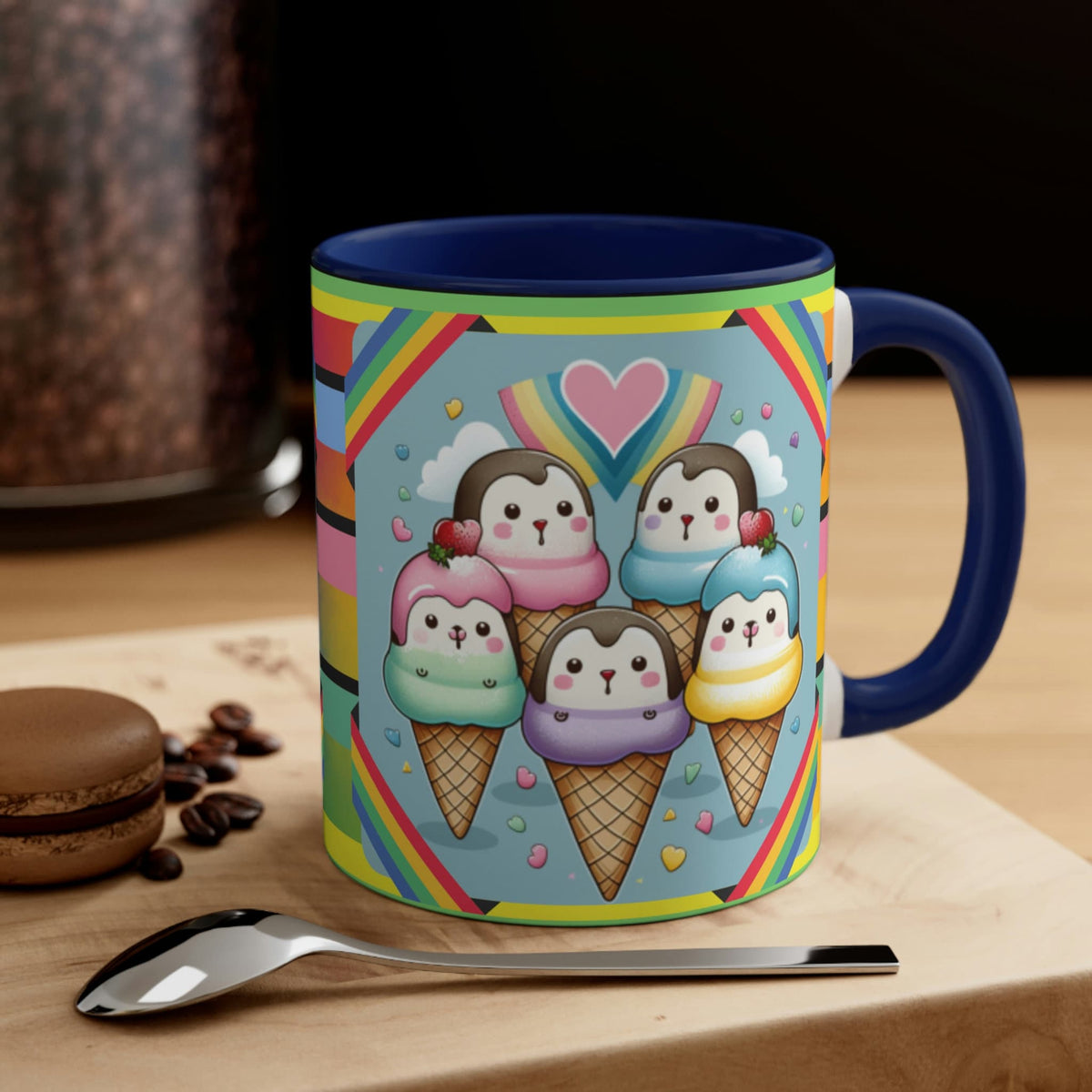 Kawaii Penguins and Ice Cream Coffee Mug, 11oz | Funny Gift | Cute Coffee Mug | Cute Kawaii Coffee/Tea Mug