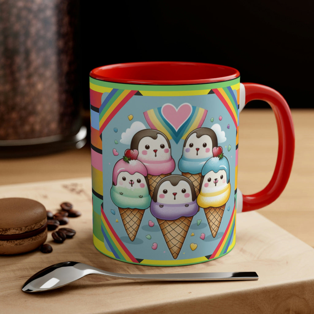 Kawaii Penguins and Ice Cream Coffee Mug, 11oz | Funny Gift | Cute Coffee Mug | Cute Kawaii Coffee/Tea Mug
