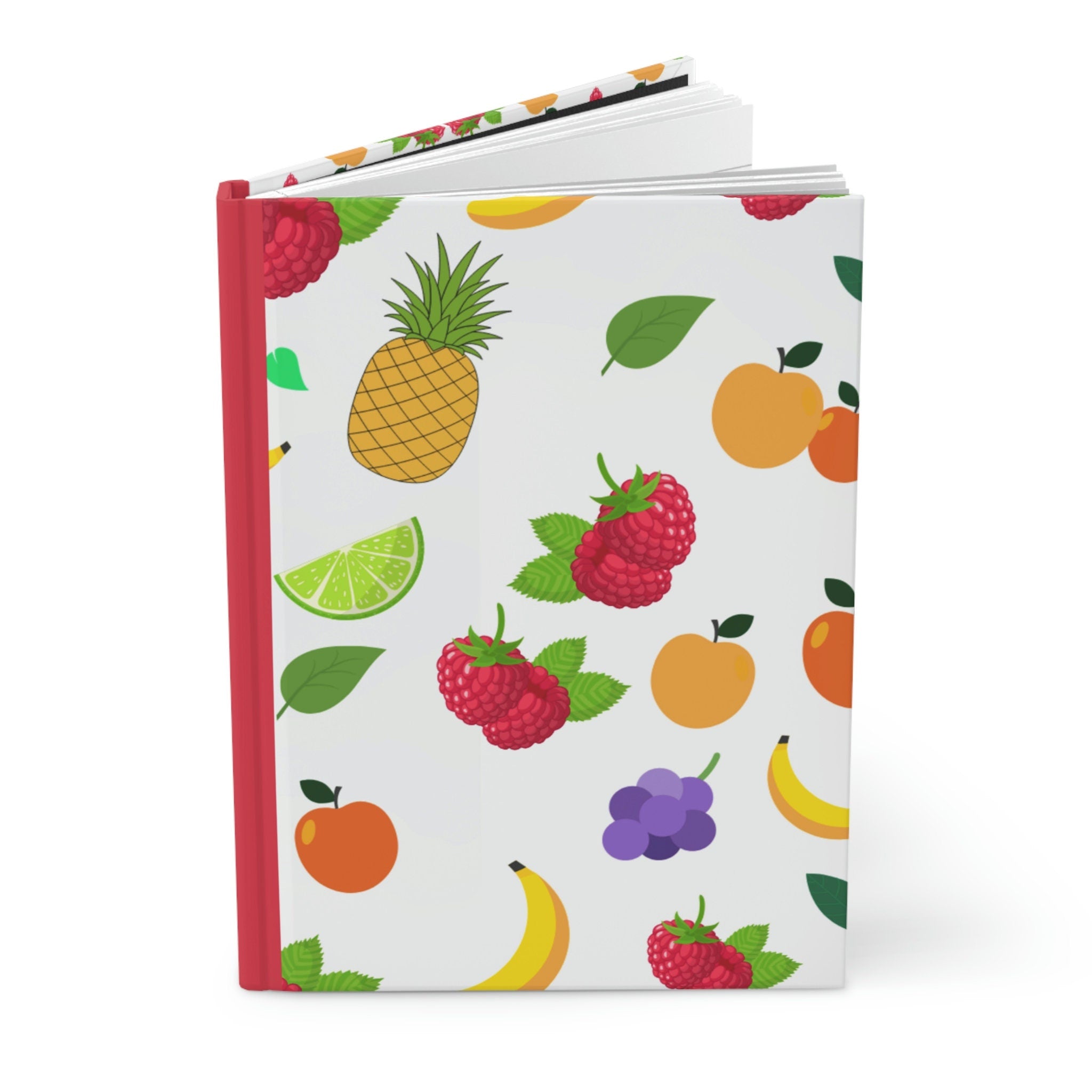 Fruity Fun  - 150 page (75 sheets) Lined Hardback Journal  |Aesthetic Fun Fruits Cherry, Strawberry, Banana, Peach, Pineapple