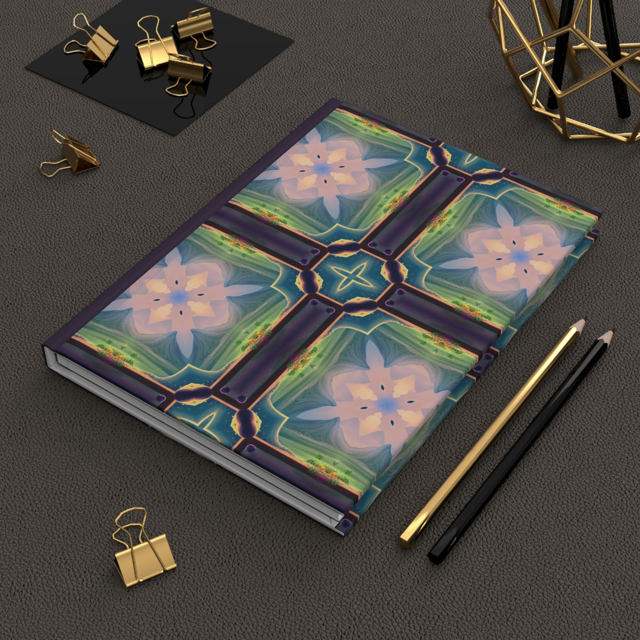 Crystal Dreams Geometric Designs - 150 page (75 sheets) Lined Hardback Journal |Snowflake Crystal Rainbow