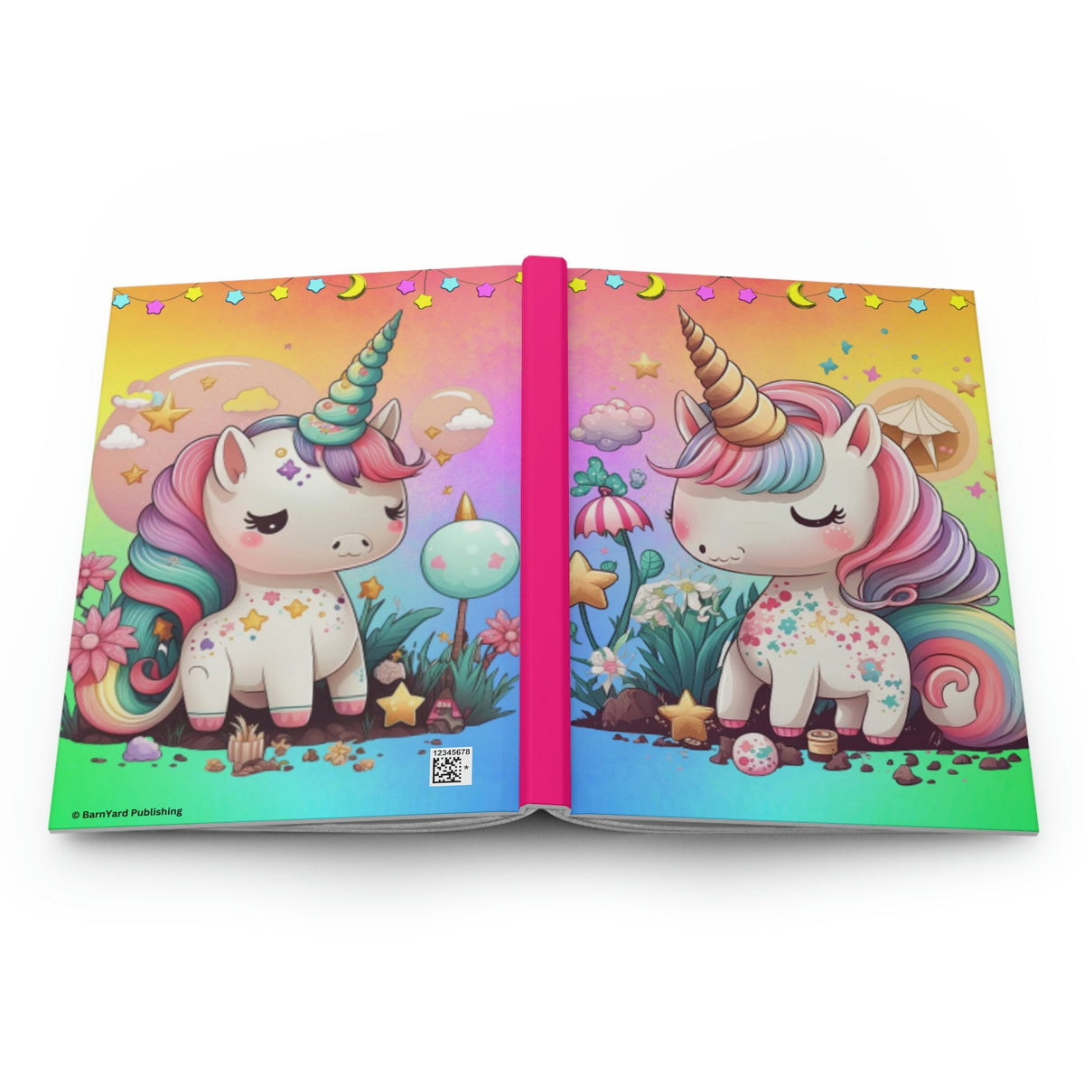 Kawaii Rainbow Unicorns - 150 page (75 sheets) Lined Hardback Journal