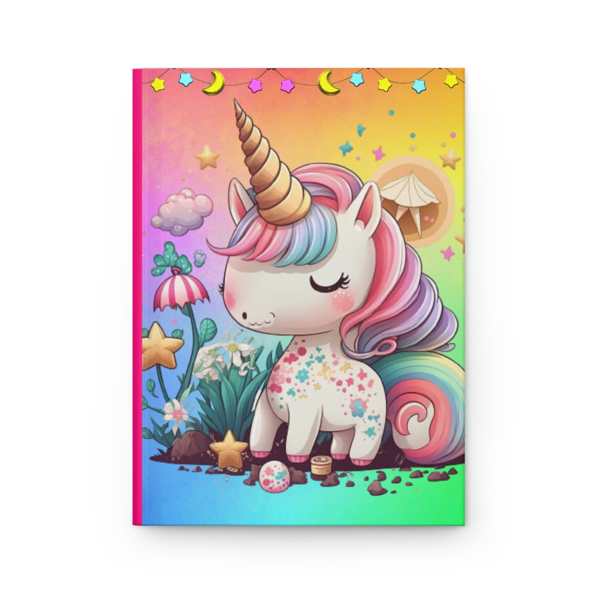 Kawaii Rainbow Unicorns - 150 page (75 sheets) Lined Hardback Journal