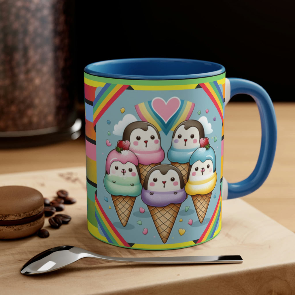 Kawaii Penguins and Ice Cream Coffee Mug, 11oz | Funny Gift | Cute Coffee Mug | Cute Kawaii Coffee/Tea Mug