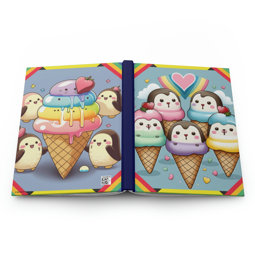 Cute Kawaii Style Penguins and Ice Cream Lined Journal - 150 page (75 sheets) Lined Hardback Journal