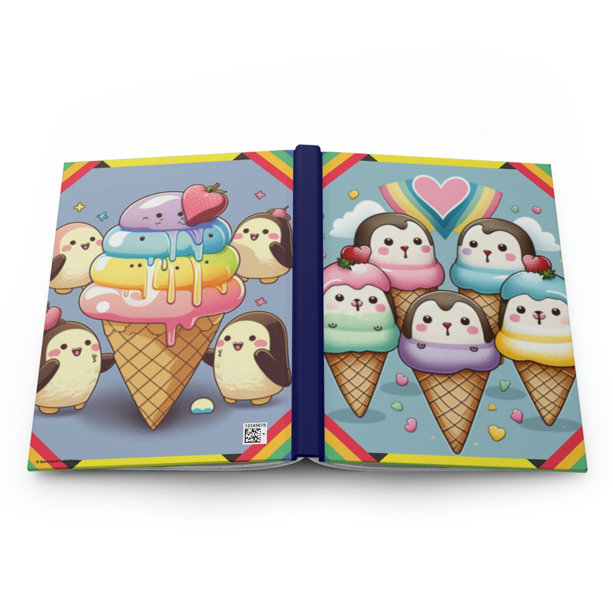 Cute Kawaii Style Penguins and Ice Cream Lined Journal - 150 page (75 sheets) Lined Hardback Journal