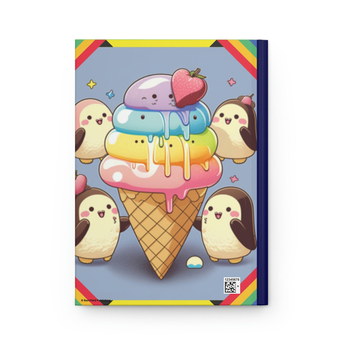 Cute Kawaii Style Penguins and Ice Cream Lined Journal - 150 page (75 sheets) Lined Hardback Journal