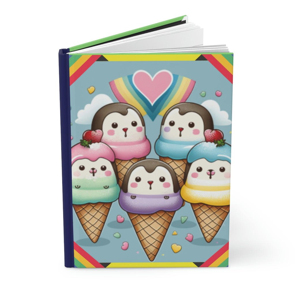 Cute Kawaii Style Penguins and Ice Cream Lined Journal - 150 page (75 sheets) Lined Hardback Journal
